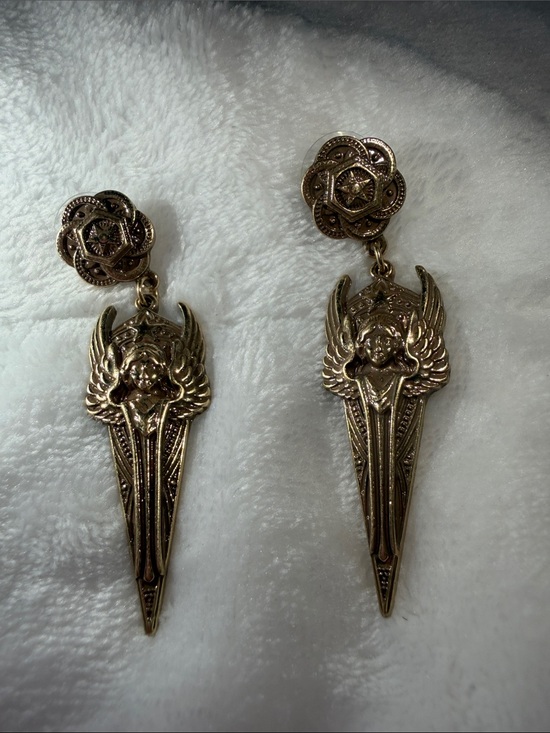 Jewelry - Gold Angel Wing Drop Earrings - Women's Jewelry